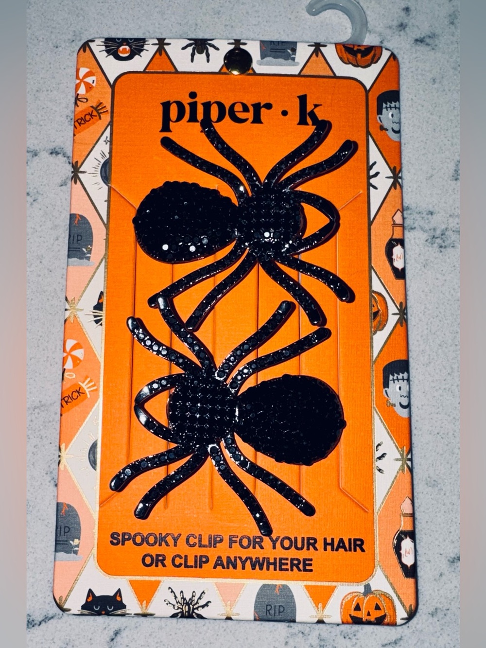 Piper K 2 Black Spider Hair Clips Bling
